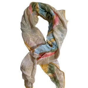 Vintage Prima Vera Collection 100% Silk Scarf With Colorful Abstract Design & Sp